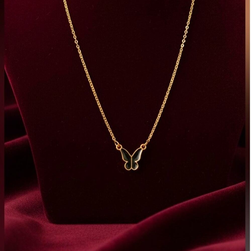 Gold Enamel Butterfly Necklace